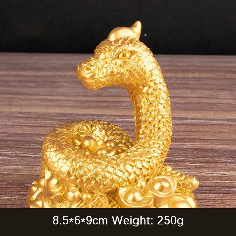 Mythstone Year Of The Snake Gold Ingots Copper Coins Wealth Resin Statue Home Decoration - Image 7
