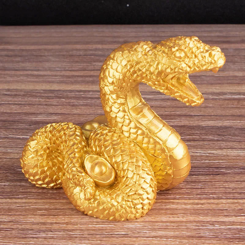 Mythstone Year Of The Snake Gold Ingots Copper Coins Wealth Resin Statue Home Decoration - Image 12