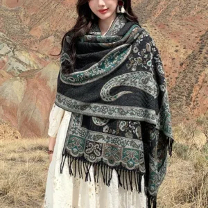 Mythstone Tibetan Cashew Flower Tassel Shawl Fall Winter Cozy Travel Scarf Wrap