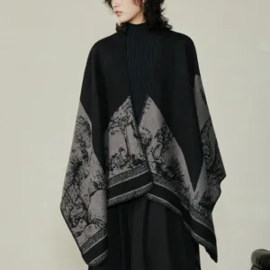 Mythstone Black Gray Sika Deer Animal Forest Double-sided Shawl Fall Winter Warm Scarf Wrap