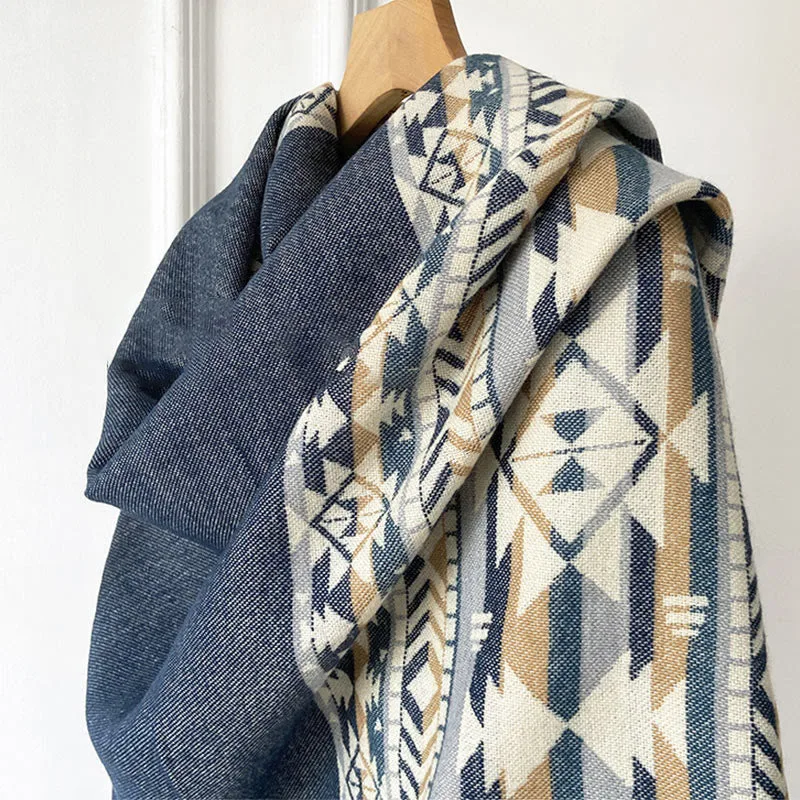 Mythstone Tibetan Geometric Rhombus Pattern Tassels Shawl Fall Winter Warm Cozy Scarf Wrap - Image 14