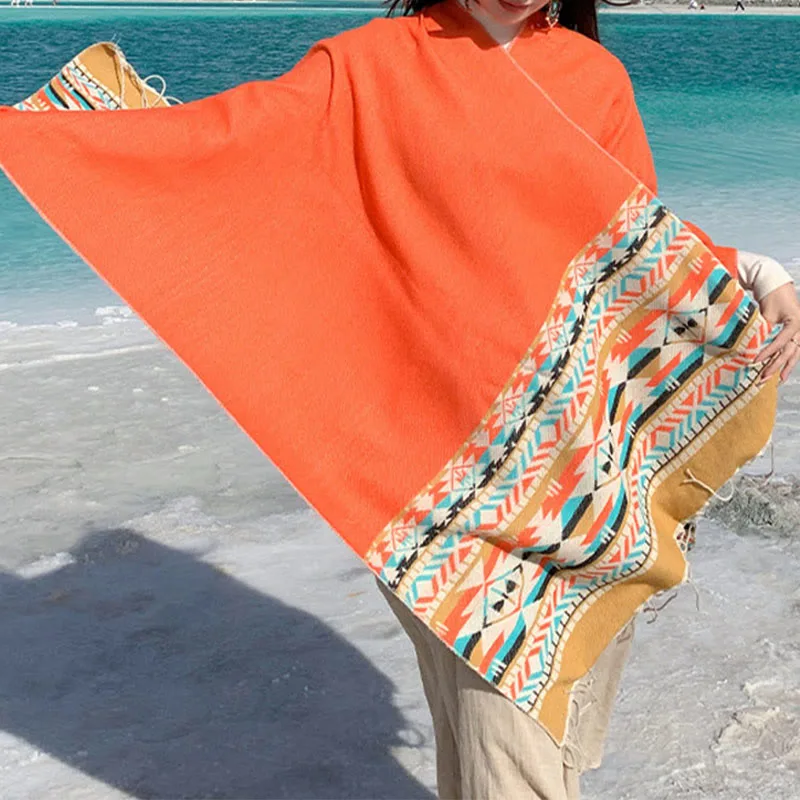 Mythstone Tibetan Geometric Rhombus Pattern Tassels Shawl Fall Winter Warm Cozy Scarf Wrap - Image 37