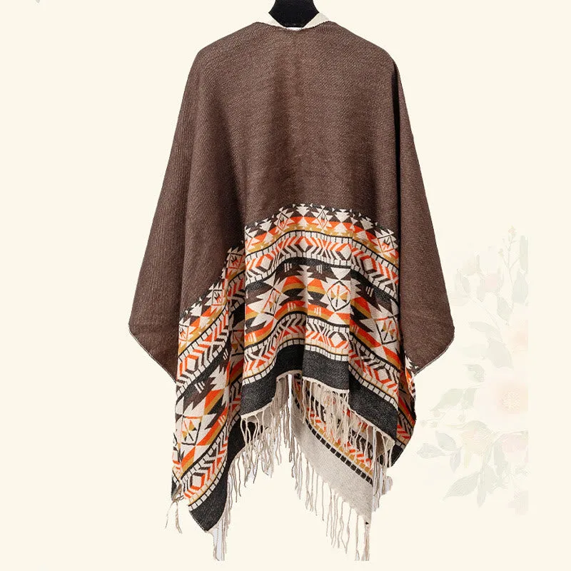 Mythstone Tibetan Geometric Rhombus Pattern Tassels Shawl Fall Winter Warm Cozy Scarf Wrap - Image 24