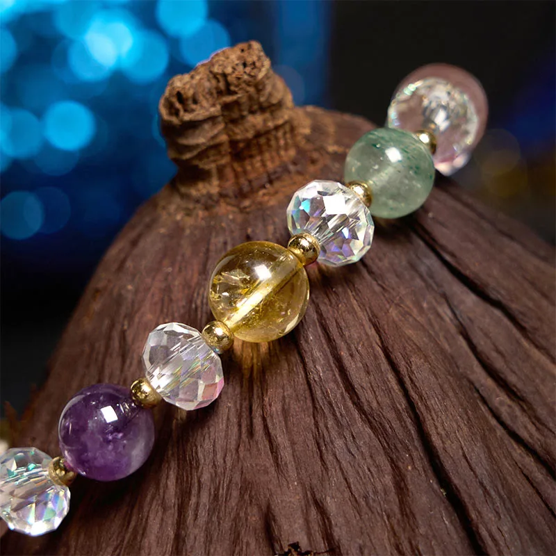Mythstone PiXiu White Crystal Citrine Green Strawberry Quartz Amethyst Luck Bracelet - Image 3