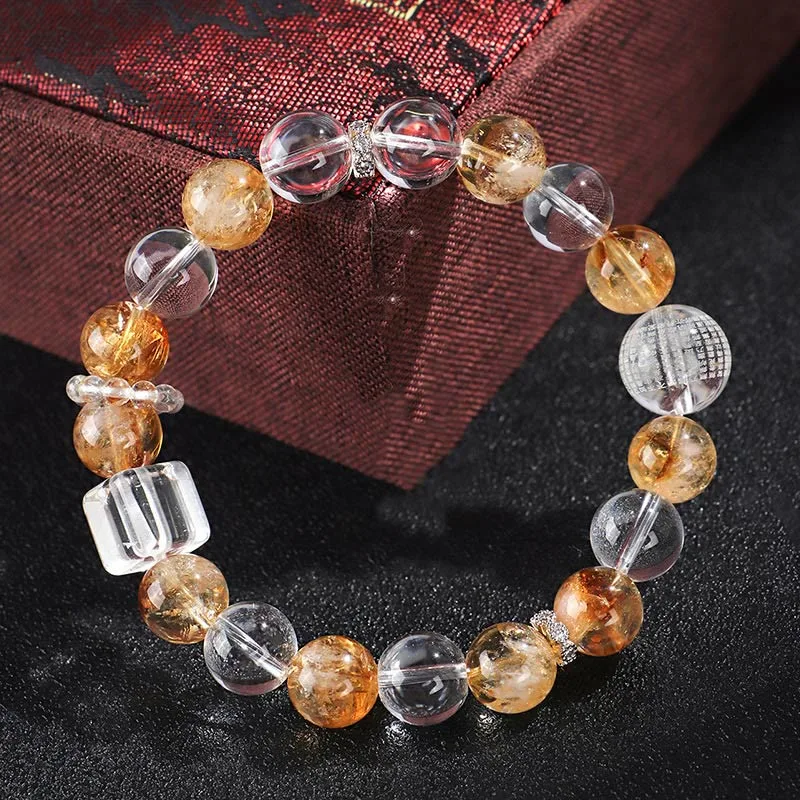 Mythstone Natural Citrine Pearl Topaz White Crystal Protection Bracelet - Image 12