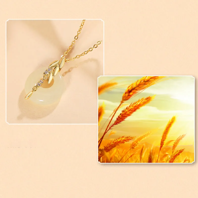 Mythstone Hetian Jade 925 Sterling Silver Wheat Luck Necklace Pendant - Image 4