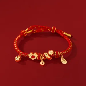 Mythstone Red String Red Agate Fu Character Year Of The Snake Protection Braided Bracelet