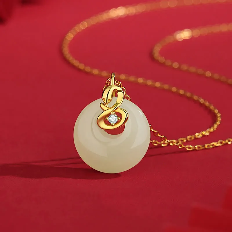 Mythstone 925 Sterling Silver Hetian Jade Year Of The Snake Peace Buckle Blessing Necklace Pendant - Image 2