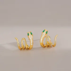 Mythstone 925 Sterling Silver Green-eyed Snake Shape Year Of The Snake Harmony Earrings