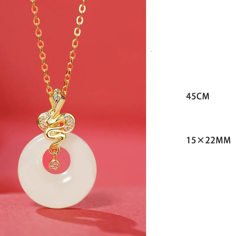 Mythstone 925 Sterling Silver Hetian Jade Year Of The Snake Peace Buckle Luck Blessing Necklace Pendant - Image 2