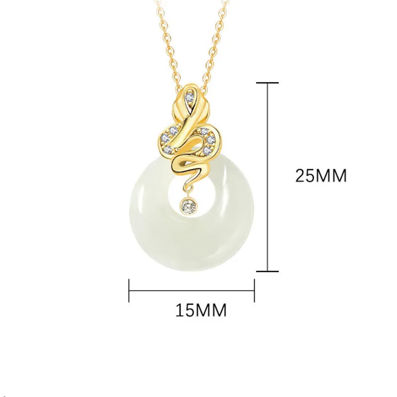 Mythstone 925 Sterling Silver Hetian Jade Year Of The Snake Peace Buckle Luck Blessing Necklace Pendant - Image 3