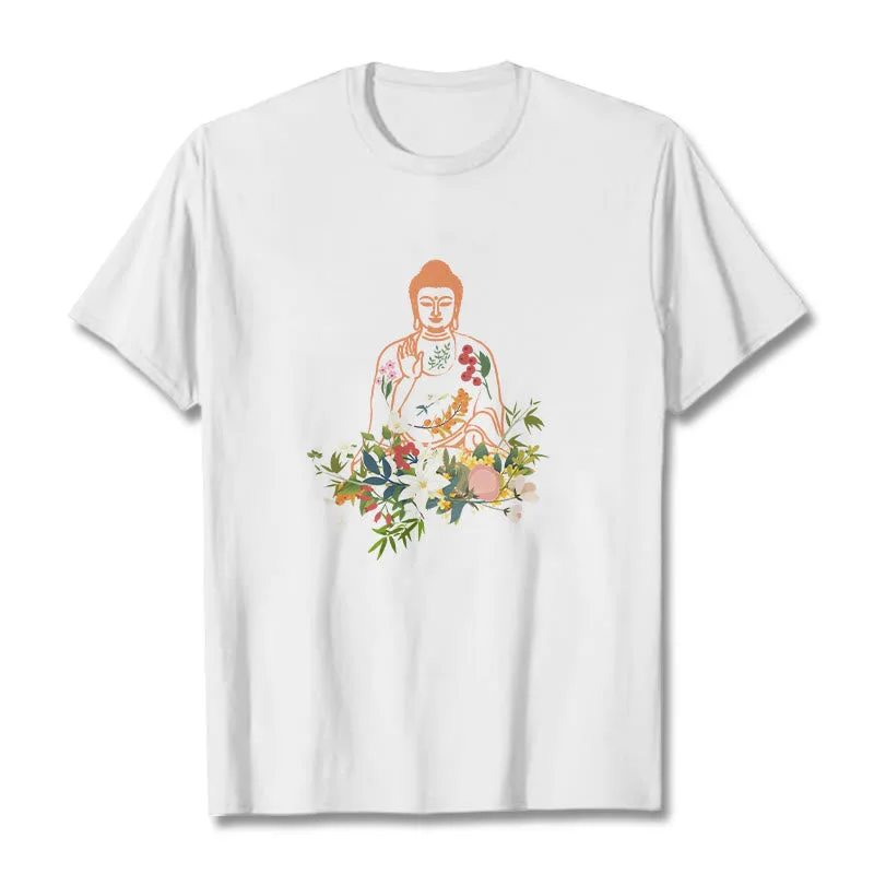 Mythstone Meditating Buddha Blooming Flowers Pattern Tee T-shirt - Image 6