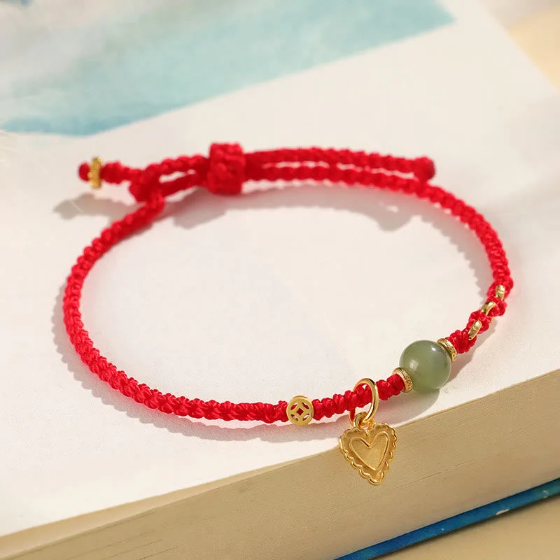 Mythstone 925 Sterling Silver Hetian Jade Bead Copper Coin Love Heart Charm Luck Bracelet - Image 3