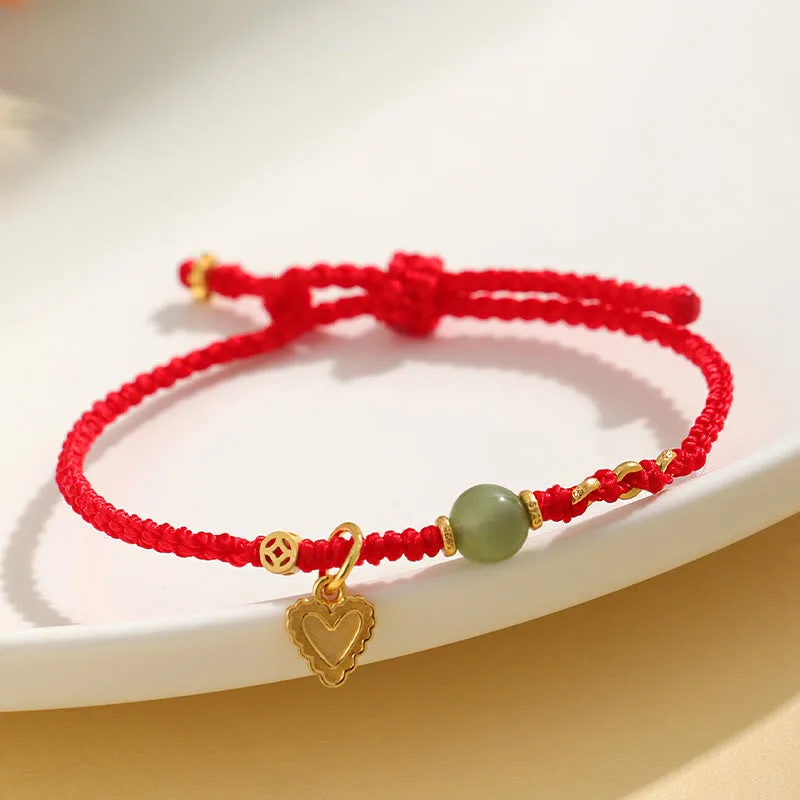 Mythstone 925 Sterling Silver Hetian Jade Bead Copper Coin Love Heart Charm Luck Bracelet - Image 4