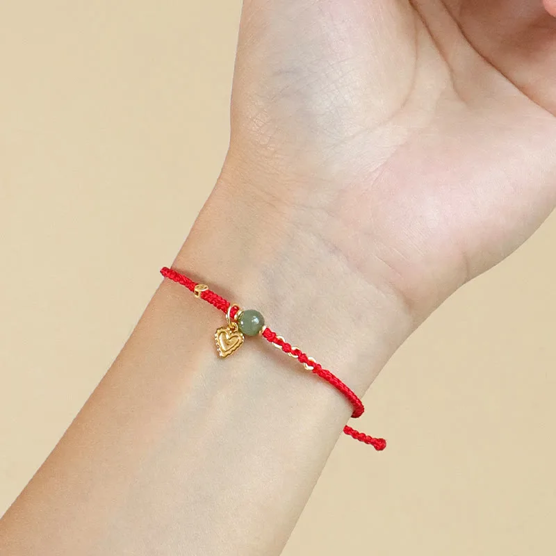 Mythstone 925 Sterling Silver Hetian Jade Bead Copper Coin Love Heart Charm Luck Bracelet - Image 5