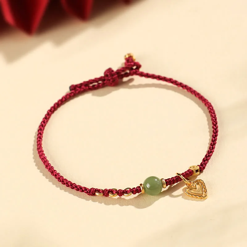 Mythstone 925 Sterling Silver Hetian Jade Bead Copper Coin Love Heart Charm Luck Bracelet - Image 8