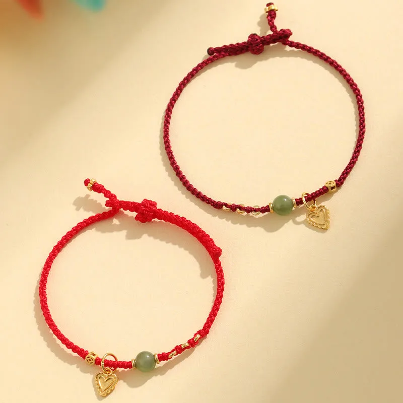 Mythstone 925 Sterling Silver Hetian Jade Bead Copper Coin Love Heart Charm Luck Bracelet - Image 2