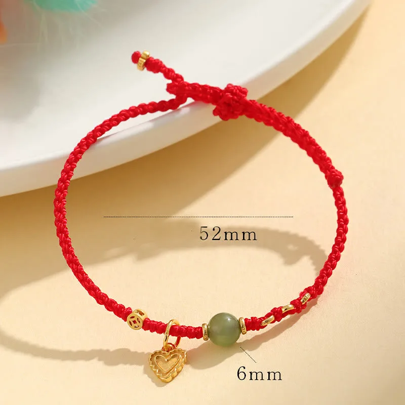 Mythstone 925 Sterling Silver Hetian Jade Bead Copper Coin Love Heart Charm Luck Bracelet - Image 6