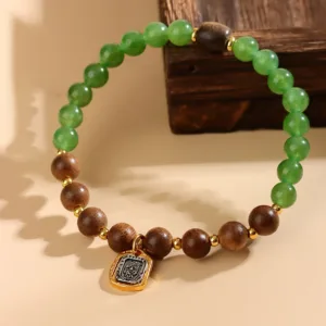Mythstone Kalimantan Agarwood Green Chalcedony Zakiram Goddess of Wealth Strength Bracelet