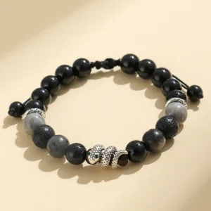 Mythstone Black Onyx Black Glitter Stone White Agate White Turquoise Year Of The Snake Protection Bracelet