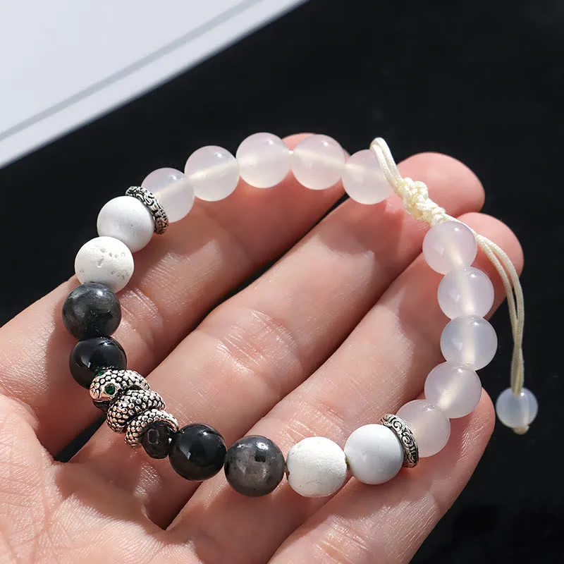 Mythstone Black Onyx Black Glitter Stone White Agate White Turquoise Year Of The Snake Protection Bracelet - Image 9