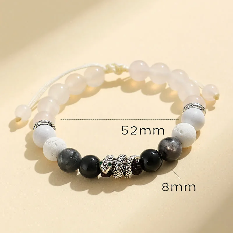 Mythstone Black Onyx Black Glitter Stone White Agate White Turquoise Year Of The Snake Protection Bracelet - Image 10