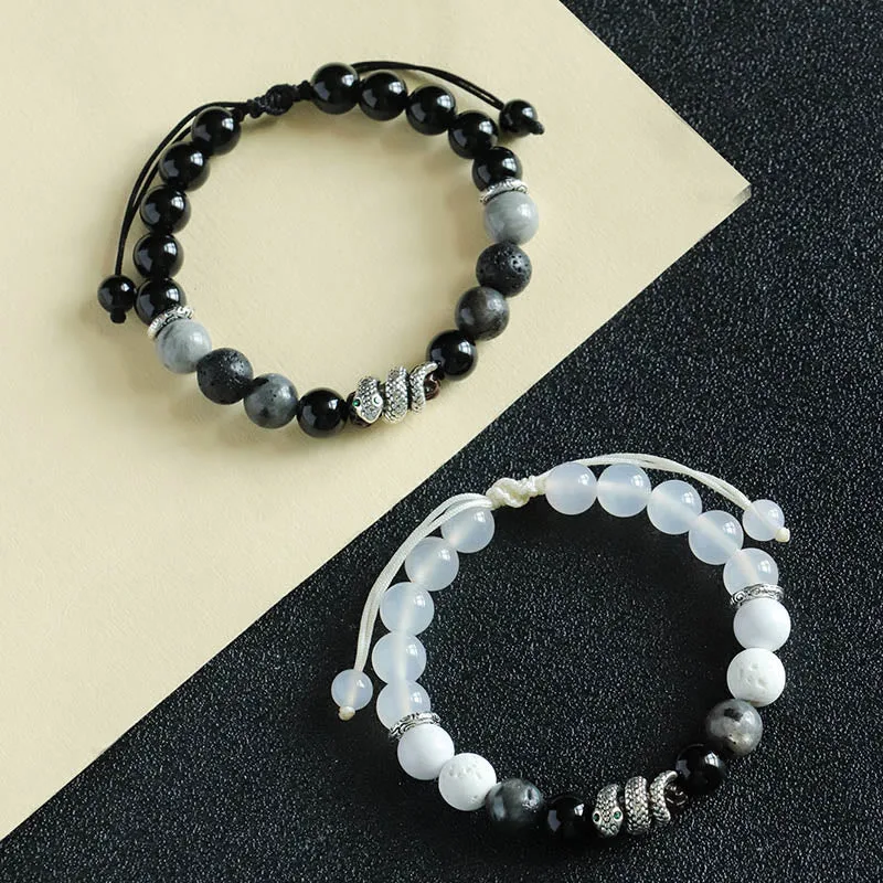 Mythstone Black Onyx Black Glitter Stone White Agate White Turquoise Year Of The Snake Protection Bracelet - Image 14