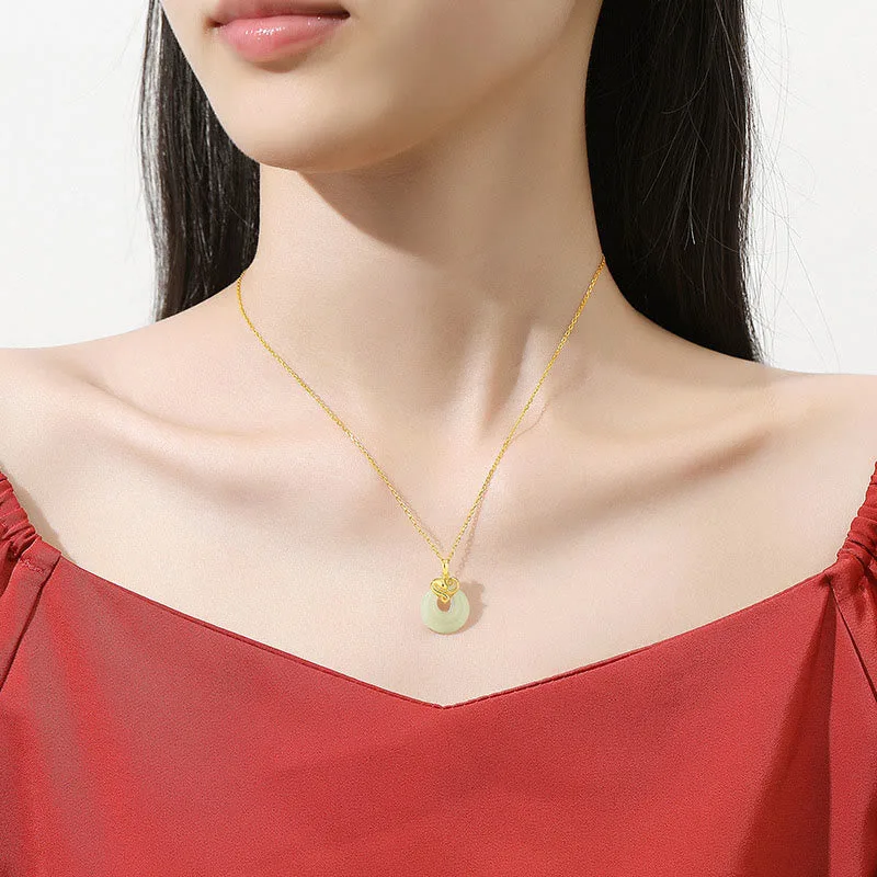 Mythstone 925 Sterling Silver Heart Hetian Jade Chalcedony Peace Buckle Year Of The Snake Blessing Luck Necklace Pendant - Image 4