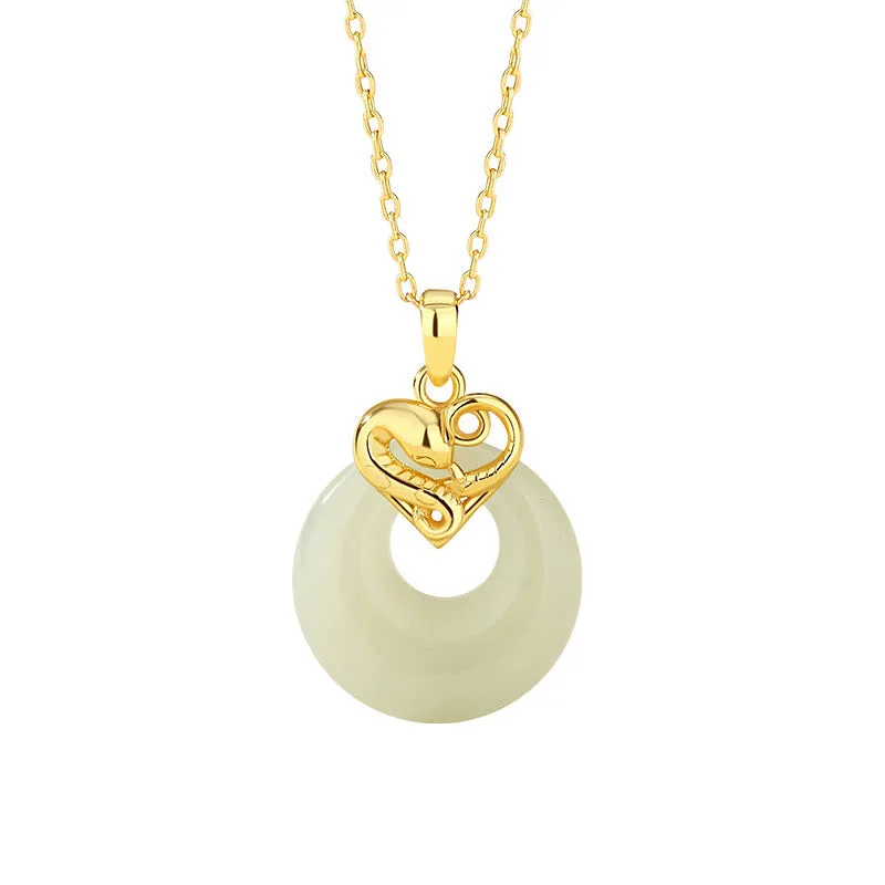 Mythstone 925 Sterling Silver Heart Hetian Jade Chalcedony Peace Buckle Year Of The Snake Blessing Luck Necklace Pendant - Image 2