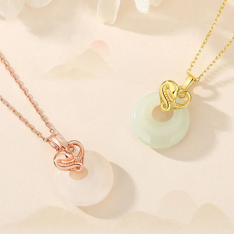 Mythstone 925 Sterling Silver Heart Hetian Jade Chalcedony Peace Buckle Year Of The Snake Blessing Luck Necklace Pendant - Image 10