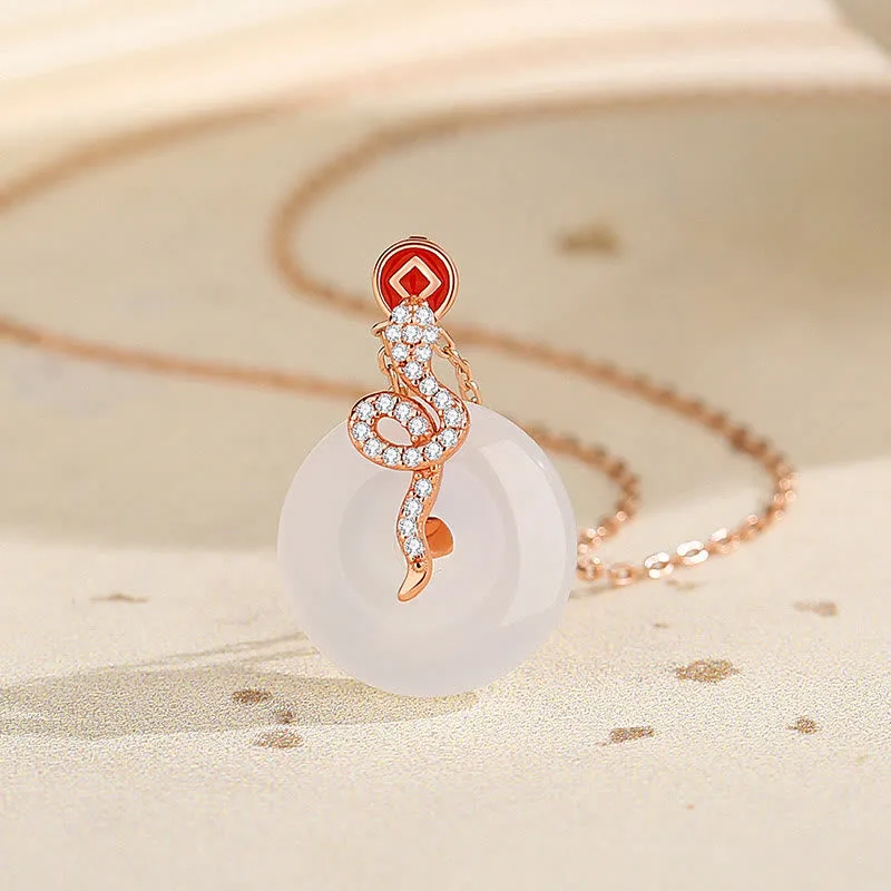 Mythstone 925 Sterling Silver Chalcedony Peace Buckle Year Of The Snake Luck Necklace Pendant - Image 10