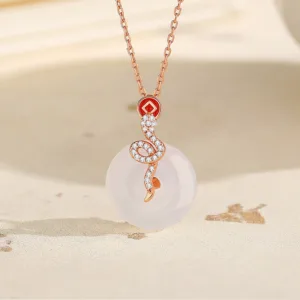 Mythstone 925 Sterling Silver Chalcedony Peace Buckle Year Of The Snake Luck Necklace Pendant
