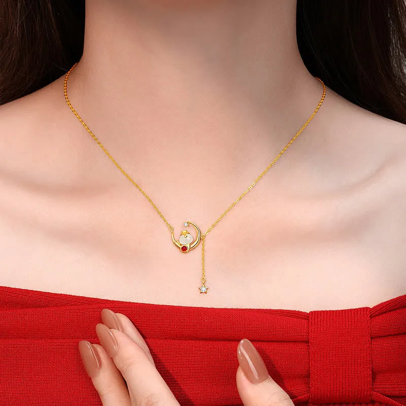 Mythstone 925 Sterling Silver Hetian Jade Red Agate Moon Year Of The Snake Blessing Necklace Pendant - Image 4