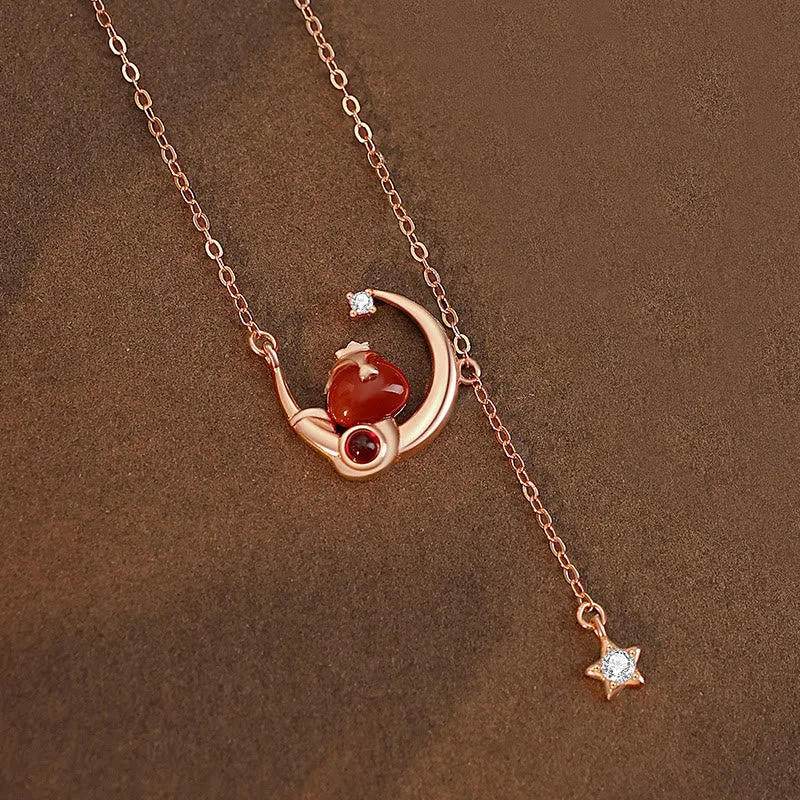 Mythstone 925 Sterling Silver Hetian Jade Red Agate Moon Year Of The Snake Blessing Necklace Pendant - Image 7