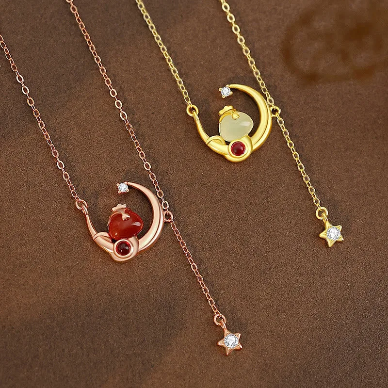 Mythstone 925 Sterling Silver Hetian Jade Red Agate Moon Year Of The Snake Blessing Necklace Pendant - Image 8