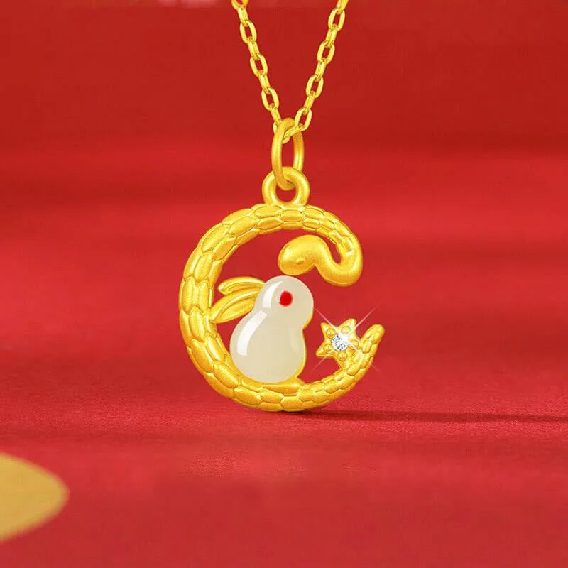 Mythstone 999 Gold Snake Around Rabbit Year Of The Snake Luck Necklace Pendant - Image 2