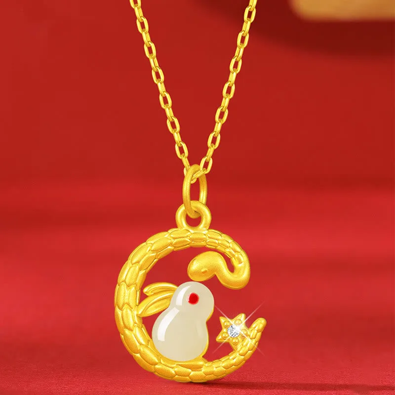 Mythstone 999 Gold Snake Around Rabbit Year Of The Snake Luck Necklace Pendant - Image 9