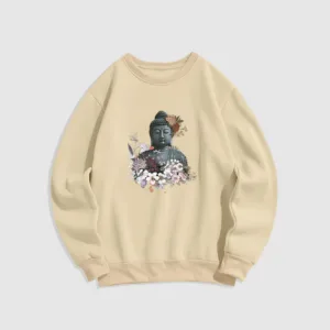 Mythstone Colorful Flowers Surrounding Buddha Fleece Lined Sweatshirt
