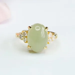 Mythstone Hetian Jade Egg Alloy Ring