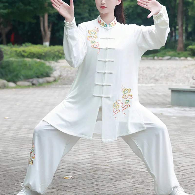 Mythstone 2Pcs Fall Colorful Auspicious Clouds Tai Chi Meditation Qigong Zen Practice Unisex Cotton Clothing Set - Image 2