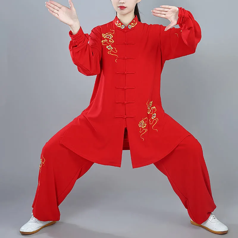 Mythstone 2Pcs Fall Colorful Auspicious Clouds Tai Chi Meditation Qigong Zen Practice Unisex Cotton Clothing Set - Image 20