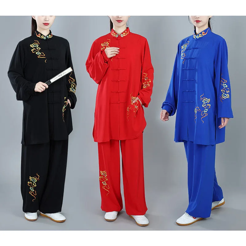 Mythstone 2Pcs Fall Colorful Auspicious Clouds Tai Chi Meditation Qigong Zen Practice Unisex Cotton Clothing Set - Image 25