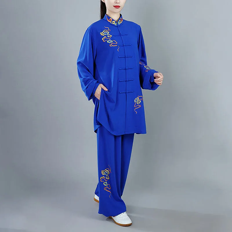 Mythstone 2Pcs Fall Colorful Auspicious Clouds Tai Chi Meditation Qigong Zen Practice Unisex Cotton Clothing Set - Image 13