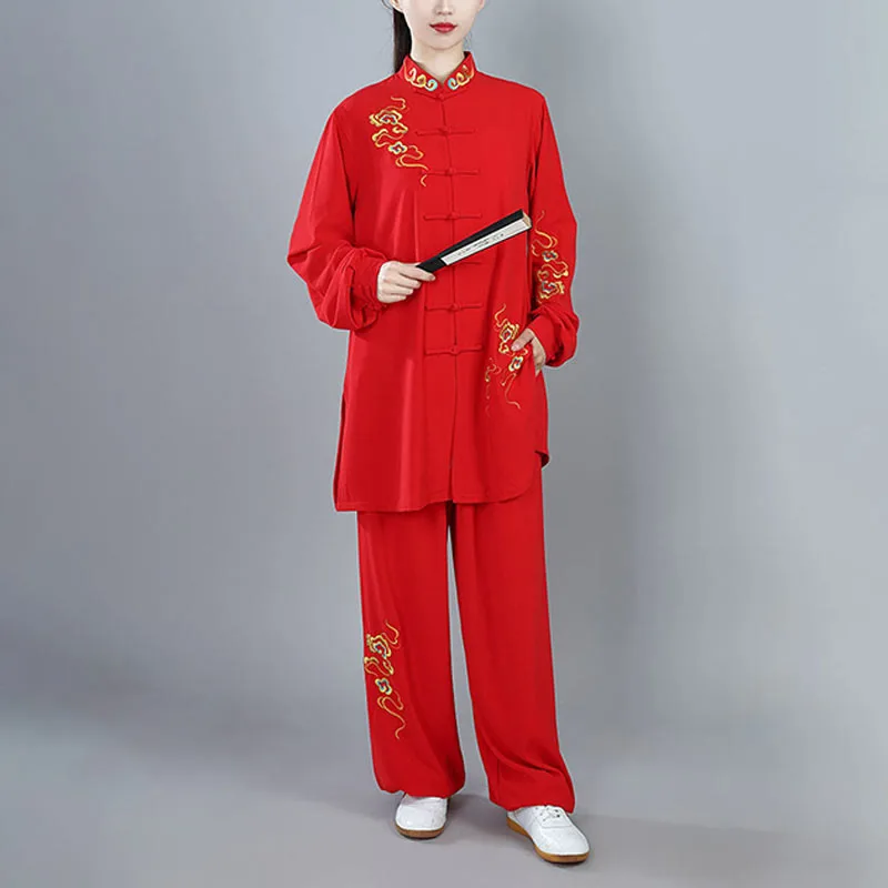 Mythstone 2Pcs Fall Colorful Auspicious Clouds Tai Chi Meditation Qigong Zen Practice Unisex Cotton Clothing Set - Image 23