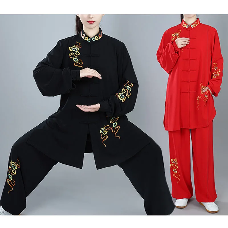 Mythstone 2Pcs Fall Colorful Auspicious Clouds Tai Chi Meditation Qigong Zen Practice Unisex Cotton Clothing Set - Image 8