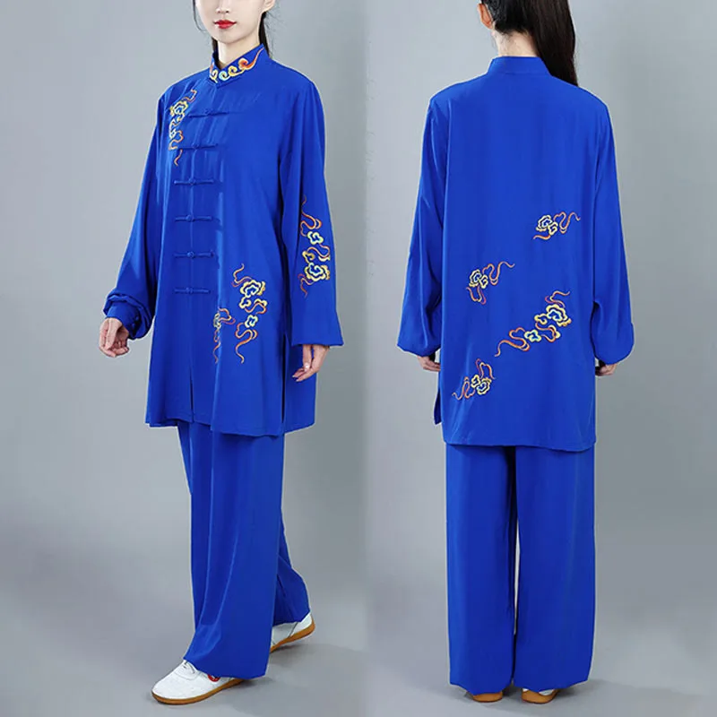 Mythstone 2Pcs Fall Colorful Auspicious Clouds Tai Chi Meditation Qigong Zen Practice Unisex Cotton Clothing Set - Image 12