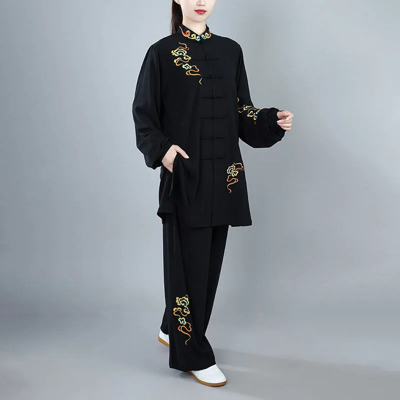 Mythstone 2Pcs Fall Colorful Auspicious Clouds Tai Chi Meditation Qigong Zen Practice Unisex Cotton Clothing Set - Image 6