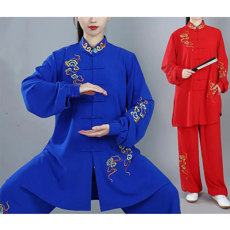 Mythstone 2Pcs Fall Colorful Auspicious Clouds Tai Chi Meditation Qigong Zen Practice Unisex Cotton Clothing Set - Image 24