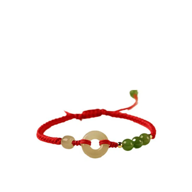 Mythstone Natural Hetian Jade Peace Buckle Red String Protection Luck Bracelet - Image 2