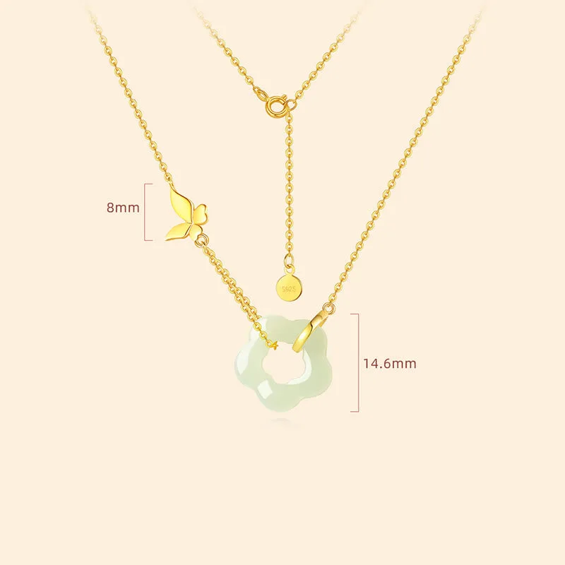 Mythstone 925 Sterling Silver Butterfly Hetian Jade Flower Blessing Necklace Pendant - Image 5